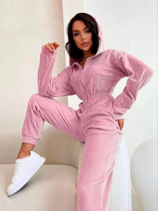 Damen Gemütlicher Fleece-Jumpsuit mit modernem Schnitt und praktischen Taschen Heidi-Mode