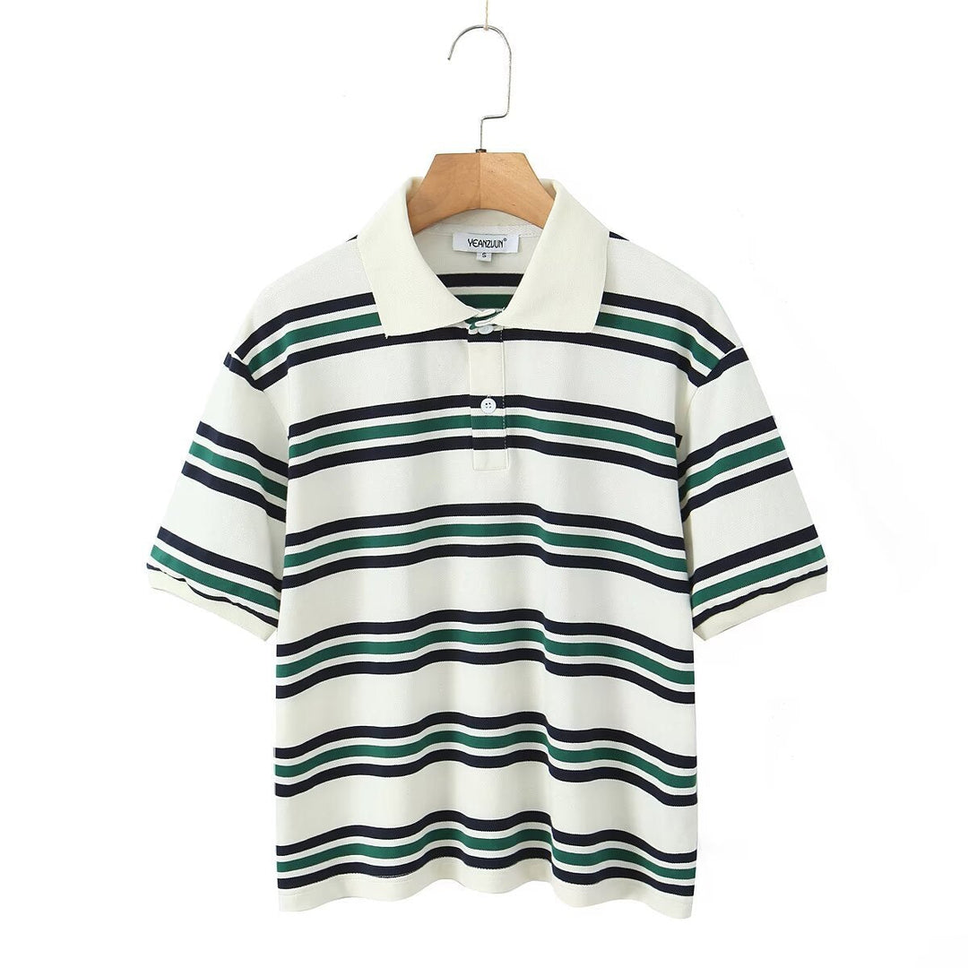 Heidi-Mode | Gestreiftes Kurzarm-T-Shirt Faltenrock mit niedrigem Bund Set