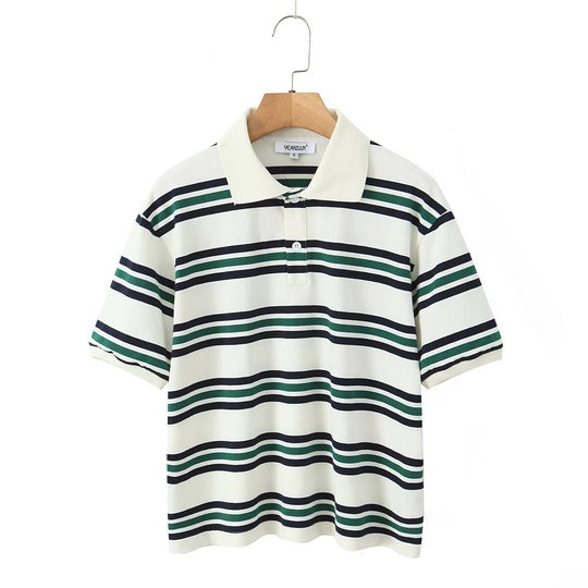 Heidi-Mode | Gestreiftes Kurzarm-T-Shirt Faltenrock mit niedrigem Bund Set