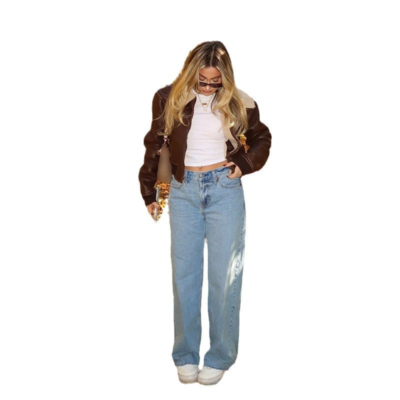 Damen cropped jacke mit schickem Kunstfellkragen Heidi-Mode