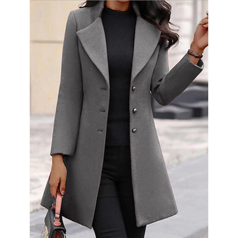 Damen eleganter Wollmantel mit strukturierter Passform und doppelt knopfverschlossenem Design Heidi-Mode
