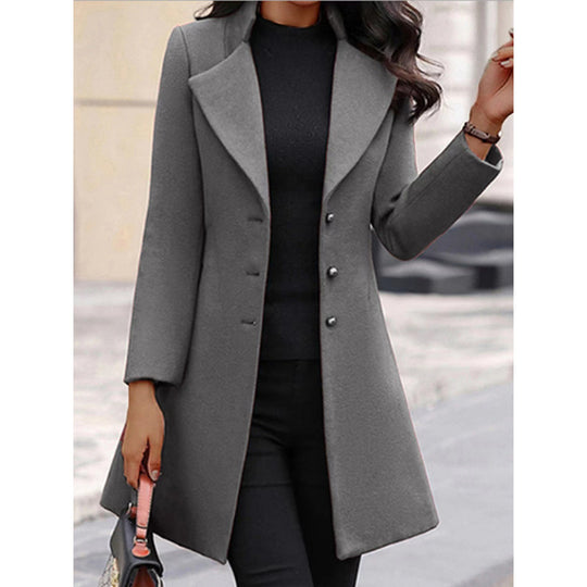 Damen eleganter Wollmantel mit strukturierter Passform und doppelt knopfverschlossenem Design Heidi-Mode