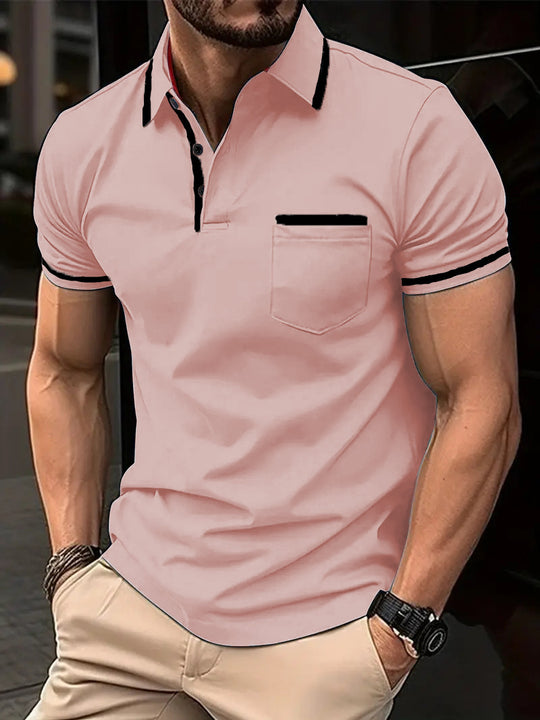 Herren Poloshirt mit modernem Kontrastkragen und praktischer Brusttasche Heidi-Mode