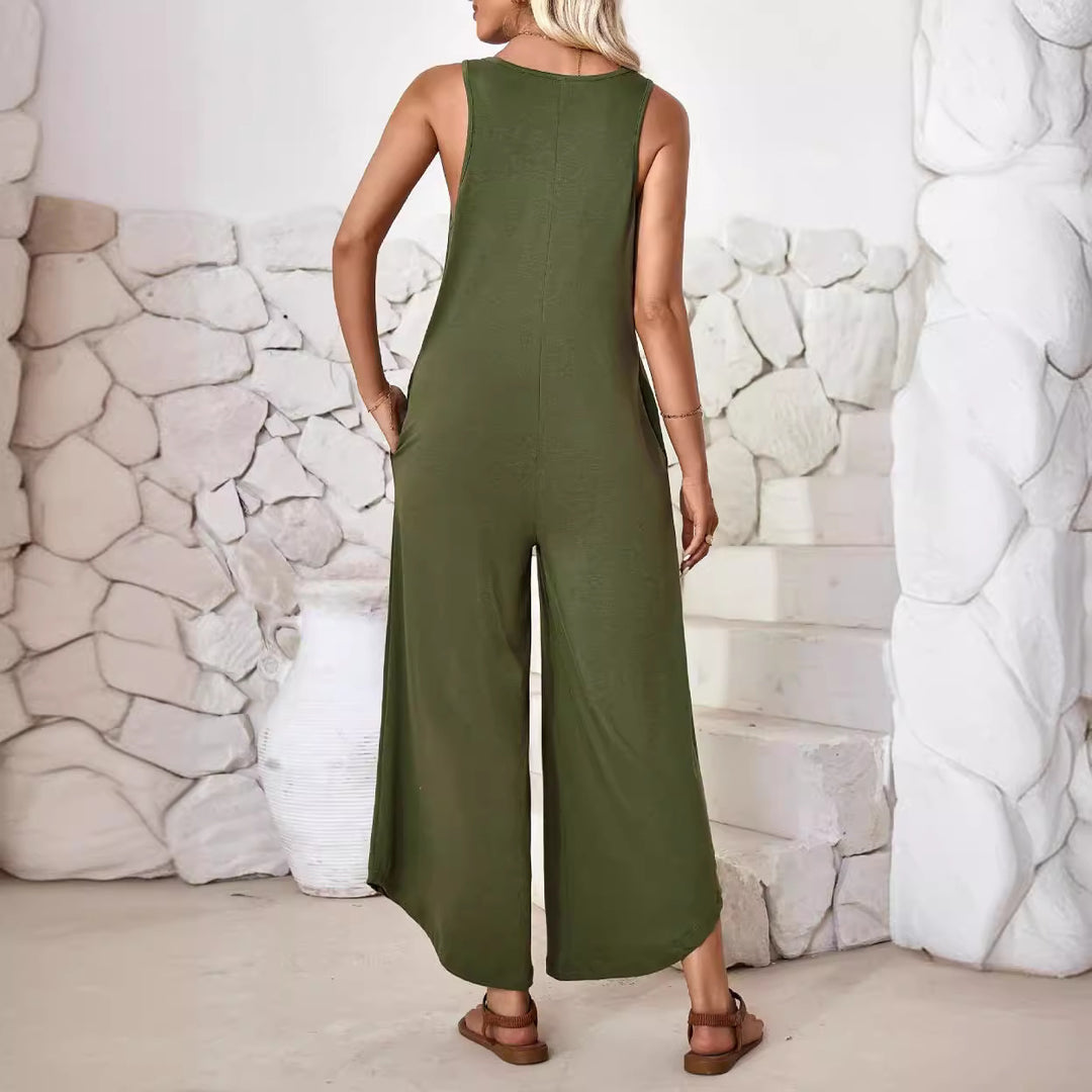 Damen luftiger Jumpsuit mit weitem Bein und praktischen Taschen Heidi-Mode