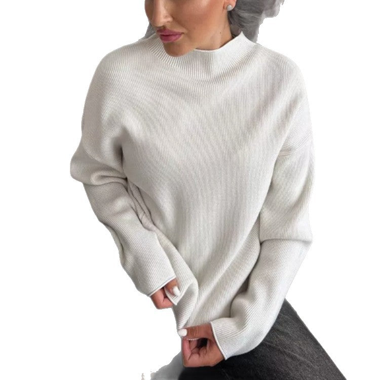 Damen Modernes Strickoberteil mit hochgeschlossenem Kragen und feinem Rippenmuster Heidi-Mode