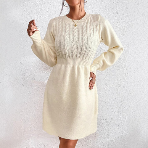 Damen Strickkleid mit voluminösen Ärmeln und strukturiertem Oberteil Heidi-Mode