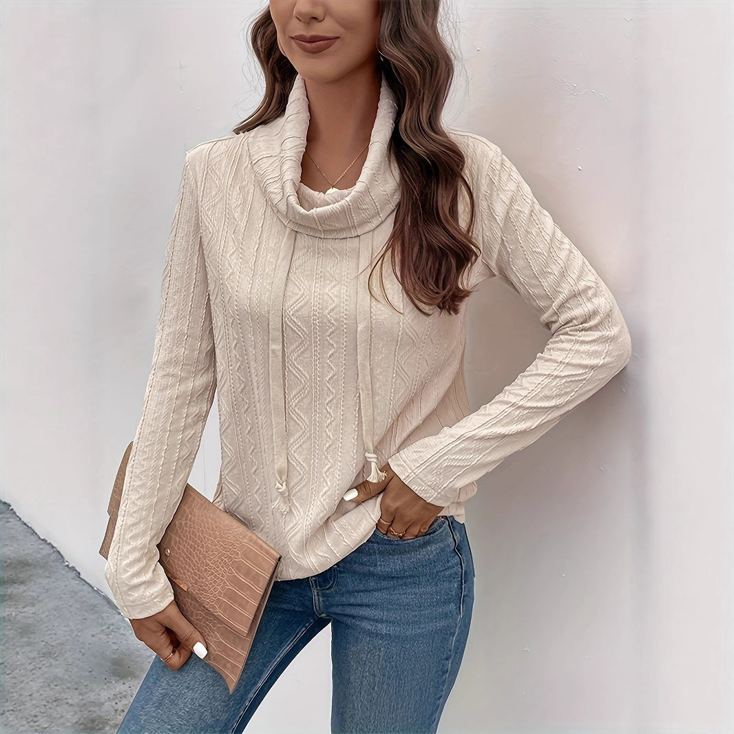 Damen Cowl-Neck Pullover mit strukturiertem Musterdetail und langem Arm Heidi-Mode