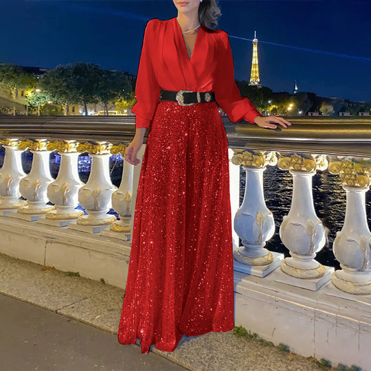 Damen Funkelndes Abendkleid mit elegantem Oberteil und glitzerndem Rock Heidi-Mode
