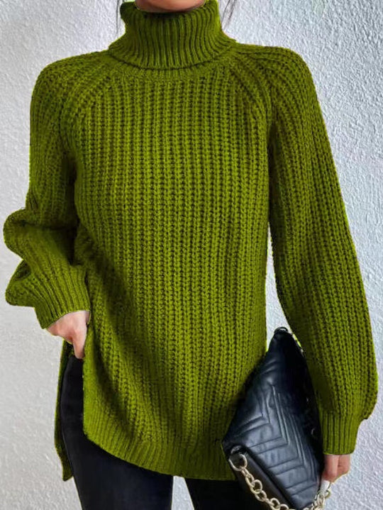 Damen Strickpullover mit hohem Kragen und strukturiertem Wabenmuster Heidi-Mode