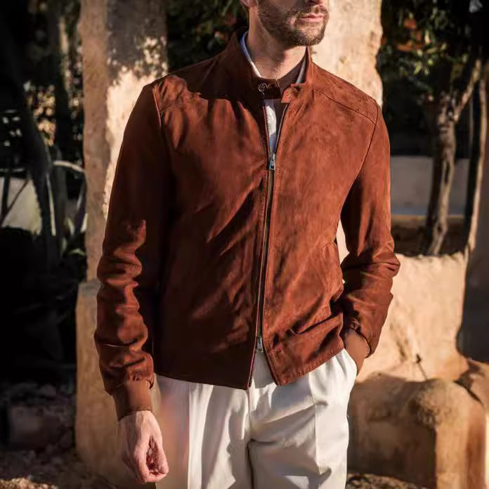 Herren elegante Wildlederjacke mit Stehkragen und seitlichen Eingrifftaschen Heidi-Mode