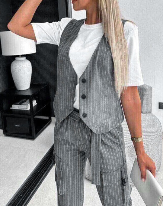 Damen modisches Overall-Set mit tailliertem Oberteil und cargo inspirierten Hosen Heidi-Mode