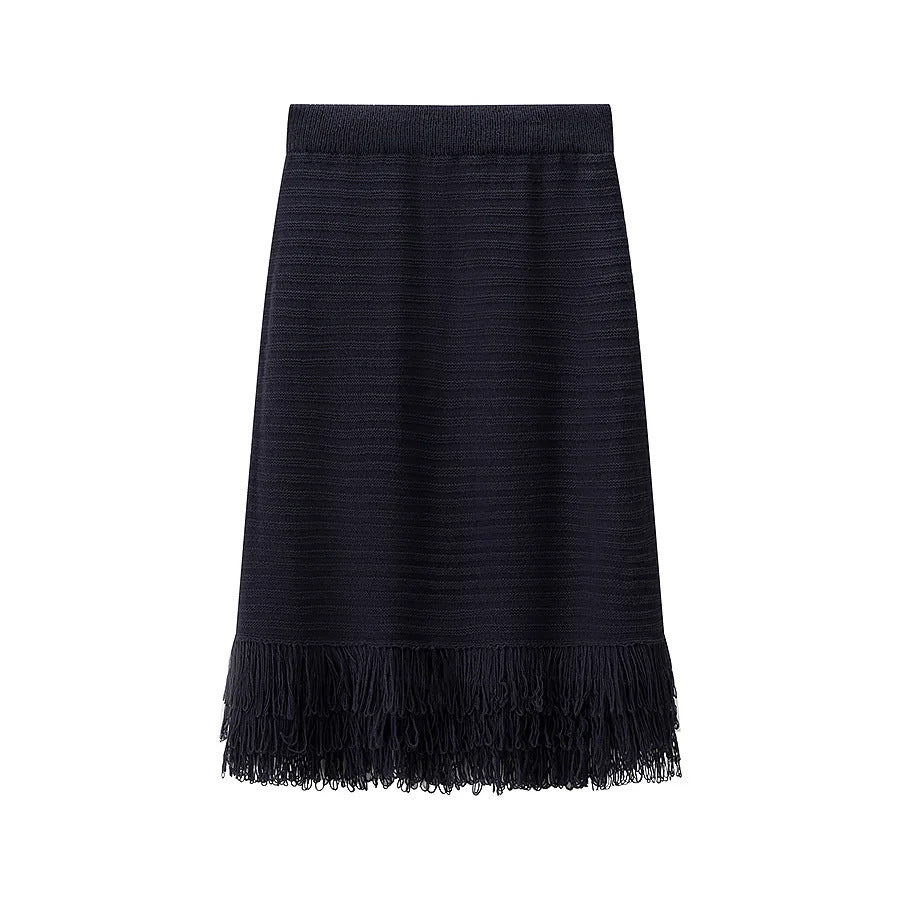 Damen Midirock mit fransiertem Saum und strukturiertem Design Heidi-Mode