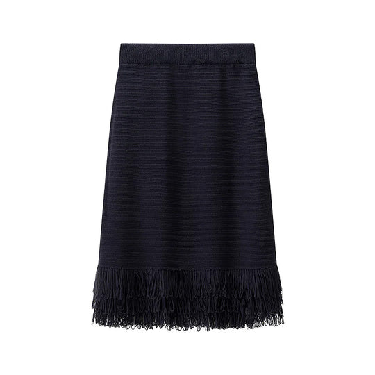 Damen Midirock mit fransiertem Saum und strukturiertem Design Heidi-Mode