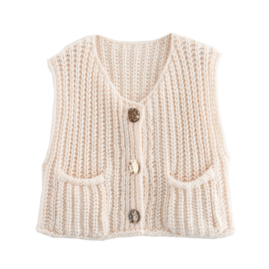 Damen Strickweste mit knopfverzierter Front und Taschen Heidi-Mode