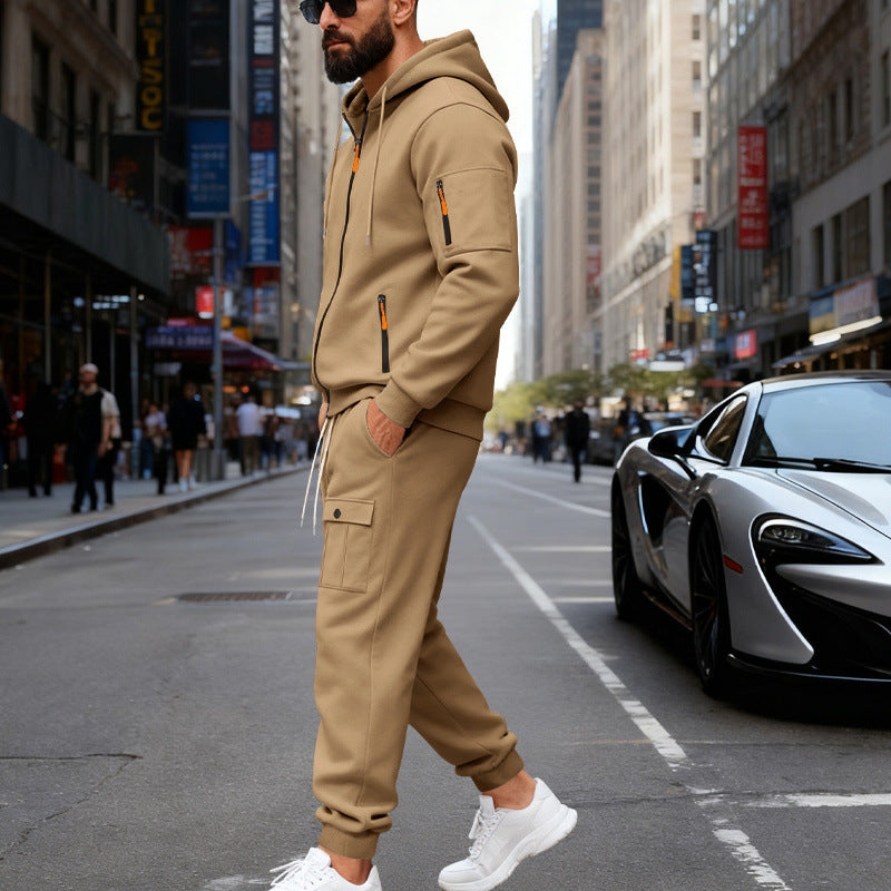 Herren stylisches Zweiteiliges Jogginganzug mit Kapuze und praktischen Taschen Heidi-Mode