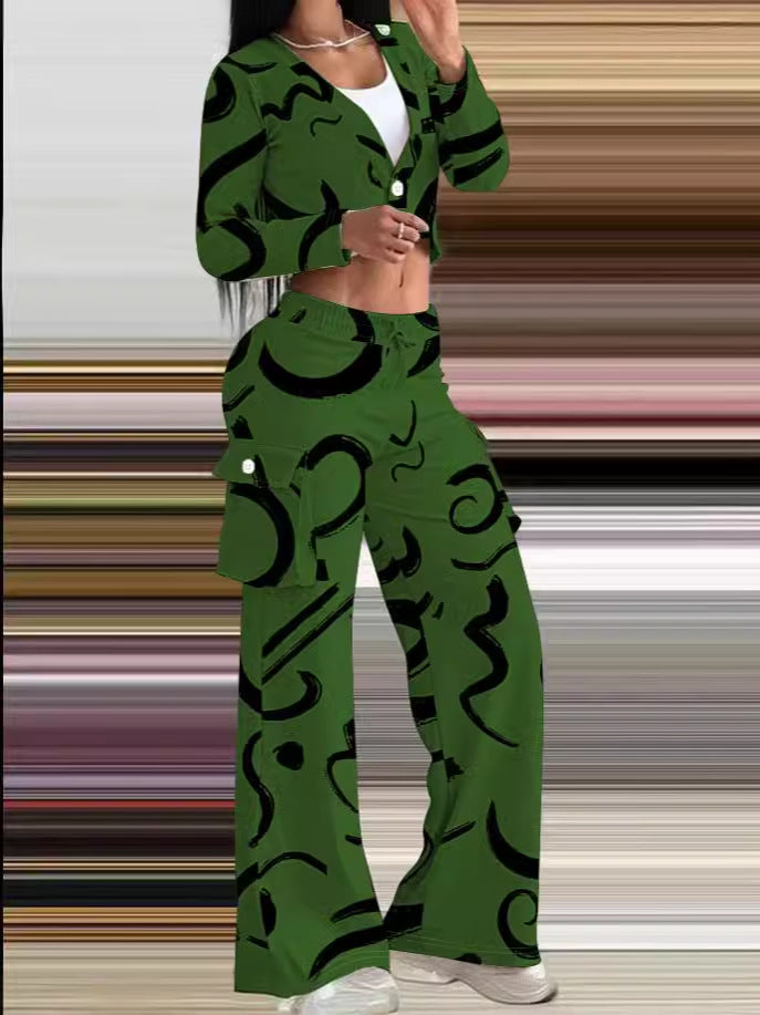 Damen Lässiges Set mit kreativem Print und bequemen Hosen Heidi-Mode
