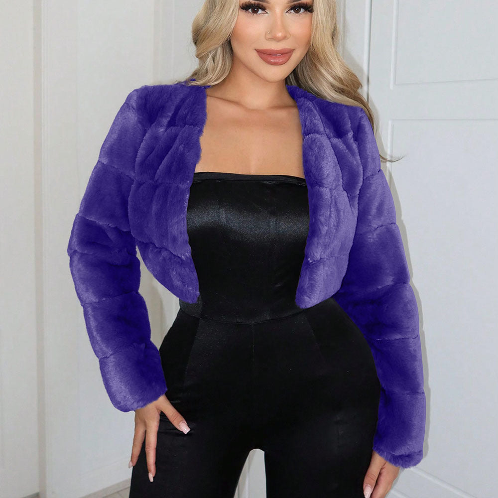 Damen Kurze Kunstpelzjacke mit breiten Ärmeln Heidi-Mode