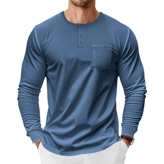 Herren Langarm-Henley-Shirt mit praktischer Brusttasche und modischen Knopfdetails Heidi-Mode