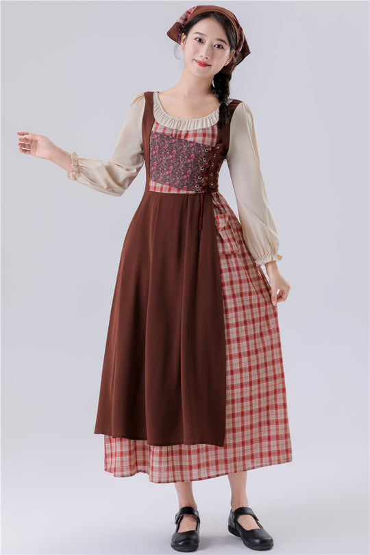 Damen Trachtenkleid mit romantischen Rüschendetails und floralem Oberteil Heidi