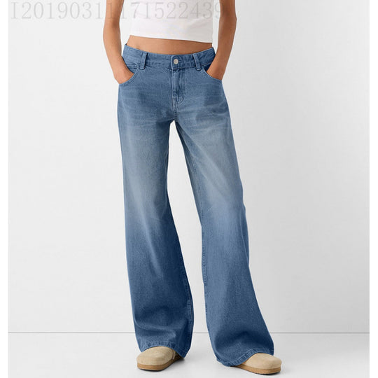 Damen Weite Jeans mit hoher Taille und klassischen Taschen Heidi-Mode