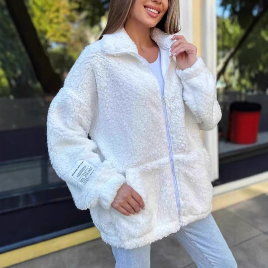 Damen Kuschelige Fleecejacke mit hohem Kragen und praktischen Taschen Heidi-Mode
