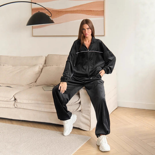 Damen sportliche Fleece-Jacke mit weitem Schnitt und kontrastierenden Details Heidi-Mode