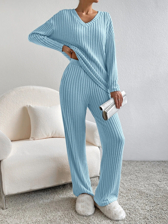 Damen Lässiges Freizeitsweat-Set mit V-Ausschnitt und weitem Schnitt Heidi-Mode