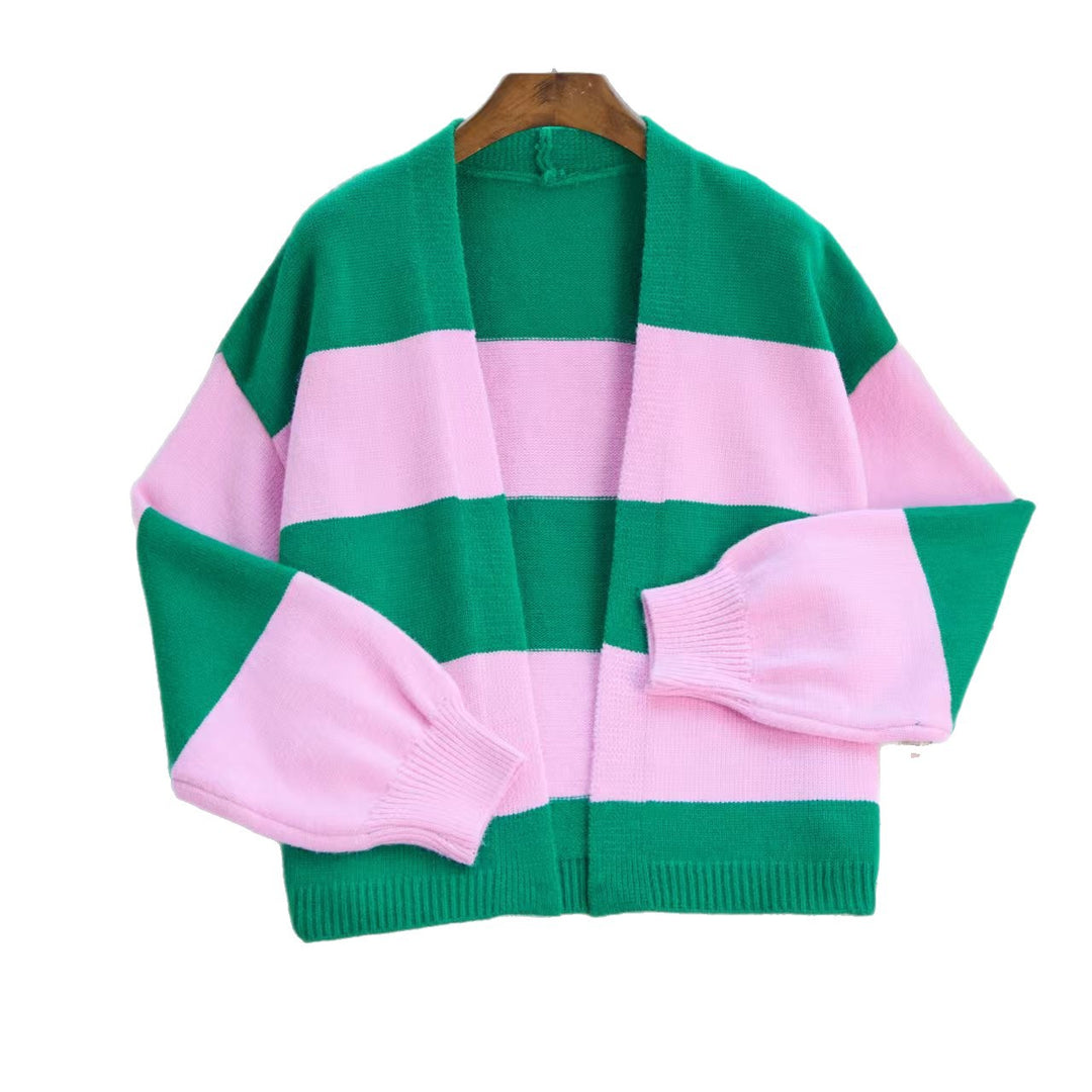 Damen Modischer Strickcardigan mit breiten Streifen und lässigem Schnitt Heidi-Mode