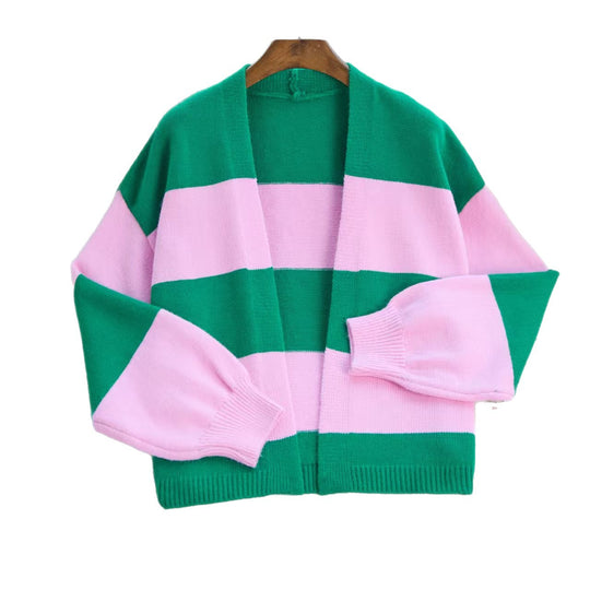 Damen Modischer Strickcardigan mit breiten Streifen und lässigem Schnitt Heidi-Mode