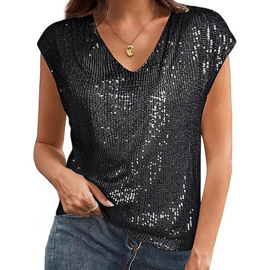 Damen Glamouröses Pailletten-Oberteil Heidi-Mode