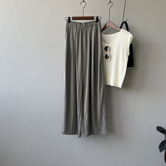 Damen lässige Palazzo-Hose mit elastischem Bund und weitem Bein Heidi-Mode