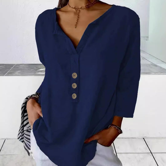 Damen Lässig geschnittenes Blusenshirt mit Knopfleiste Heidi-Mode