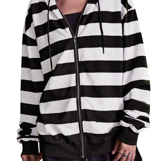 Damen Streifen-Hoodie mit Reißverschluss und lässigem Schnitt Heidi-Mode