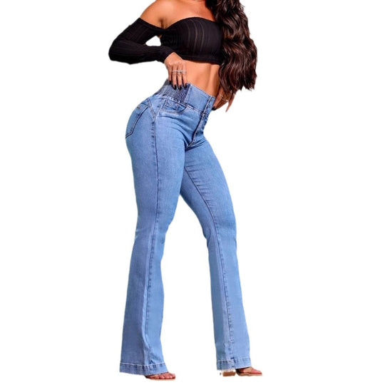 Damen Hochtaillierte Bootcut-Jeans mit streckendem Schnitt Heidi-Mode