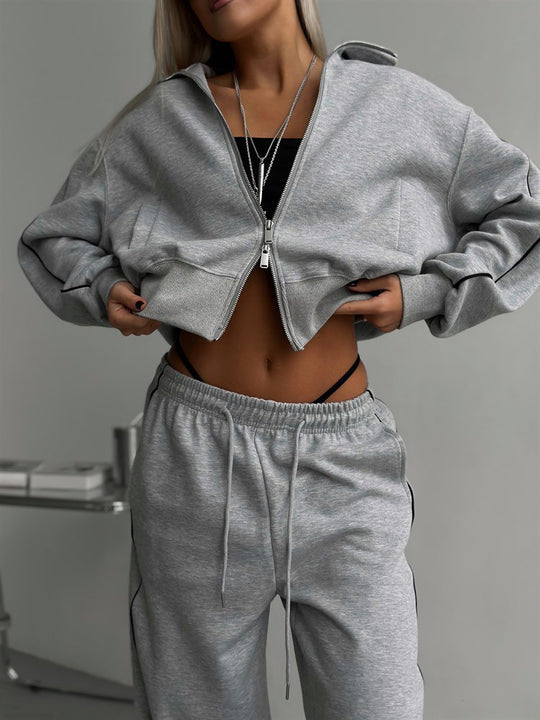 Damen cropped Sportjacke mit hohem Kragen und elastischer Taillenkordel Heidi-Mode