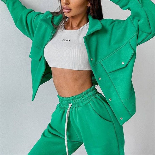 Damen lässiges Fleece-Set mit praktischer Jacke und bequemen Jogginghosen Heidi-Mode