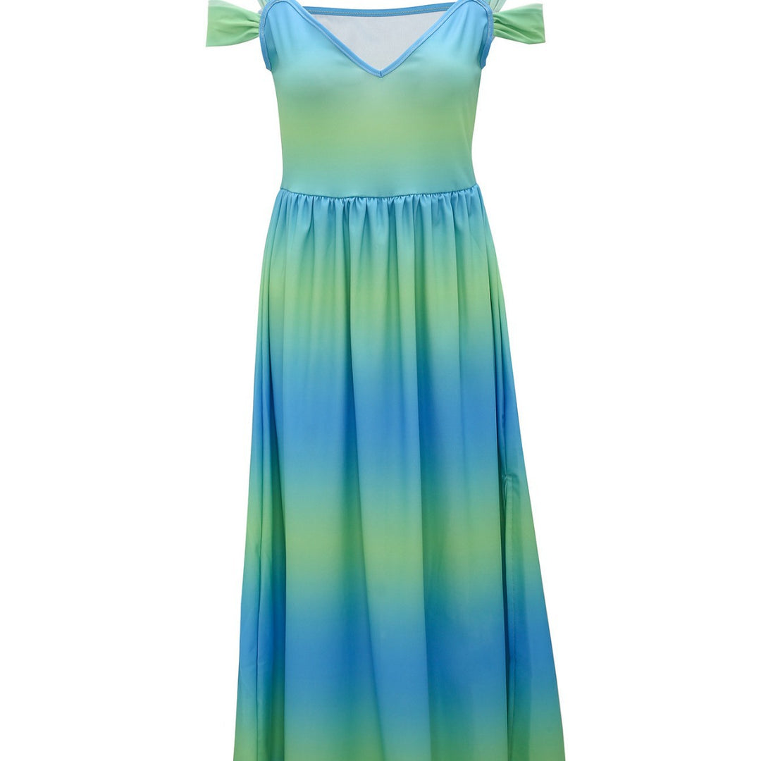 Damen Maxikleid mit elegantem Farbverlauf und schulterfreien Ärmeln Heidi-Mode
