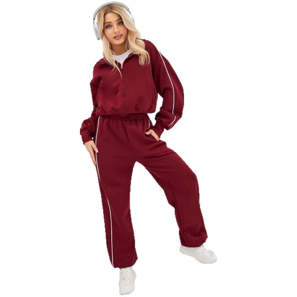 Damen Sportlicher Zweiteiliger Jogginganzug mit hohem Kragen und elastischen Bündchen Heidi-Mode