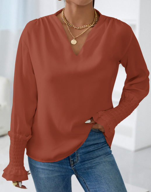Damen elegante Bluse mit Rüschendetails und V-Ausschnitt Heidi-Mode