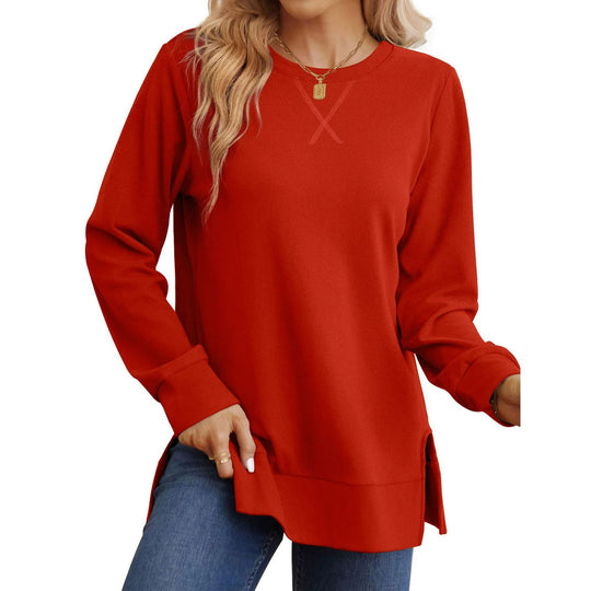 Damen Bequemer Langarm-Sweater mit Seitenschlitzen Heidi-Mode