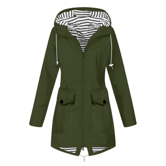 Damen Outdoor-Jacke mit verstellbarem Kapuzenkragen und dekorativen Taschen Heidi-Mode