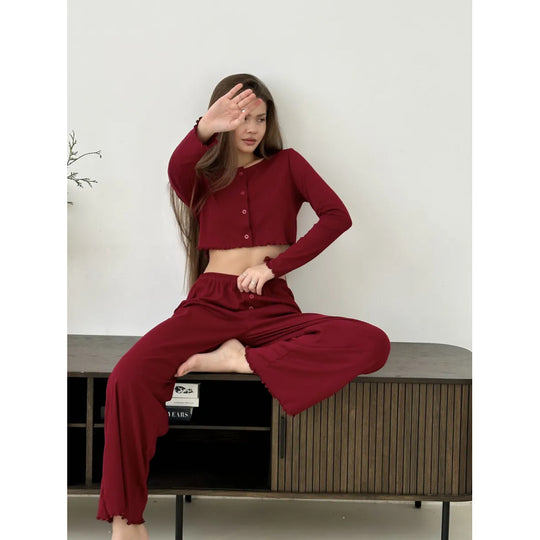 Damen cropped Shirt mit Knopfleiste und wellenförmigem Saum Heidi-Mode