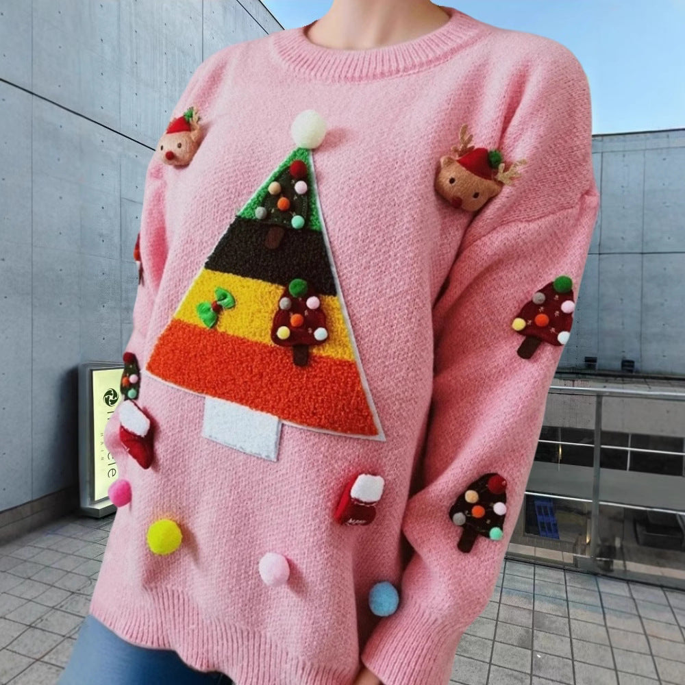 Damen Weihnachts-Pullover mit 3D-Elementen und festlichen Applikationen Heidi-Mode