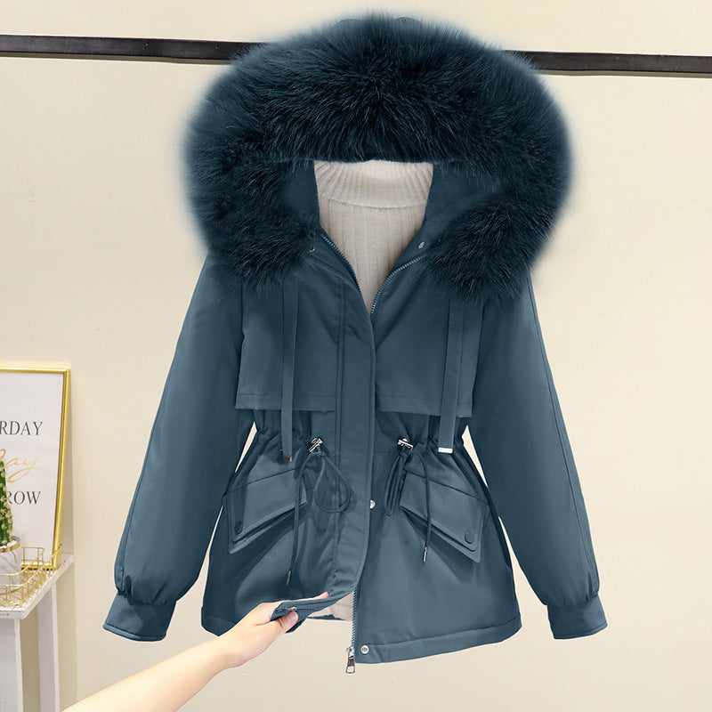 Damen Winterjacke mit funktionalem Reißverschluss und abnehmbarem Kunstpelzkragen Heidi-Mode