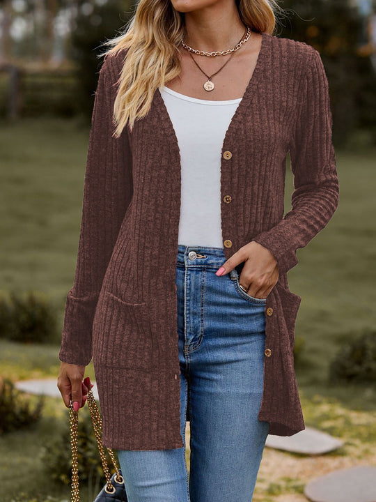 Damen Langstrickjacke mit strukturiertem Obermaterial und praktischen Taschen Heidi-Mode