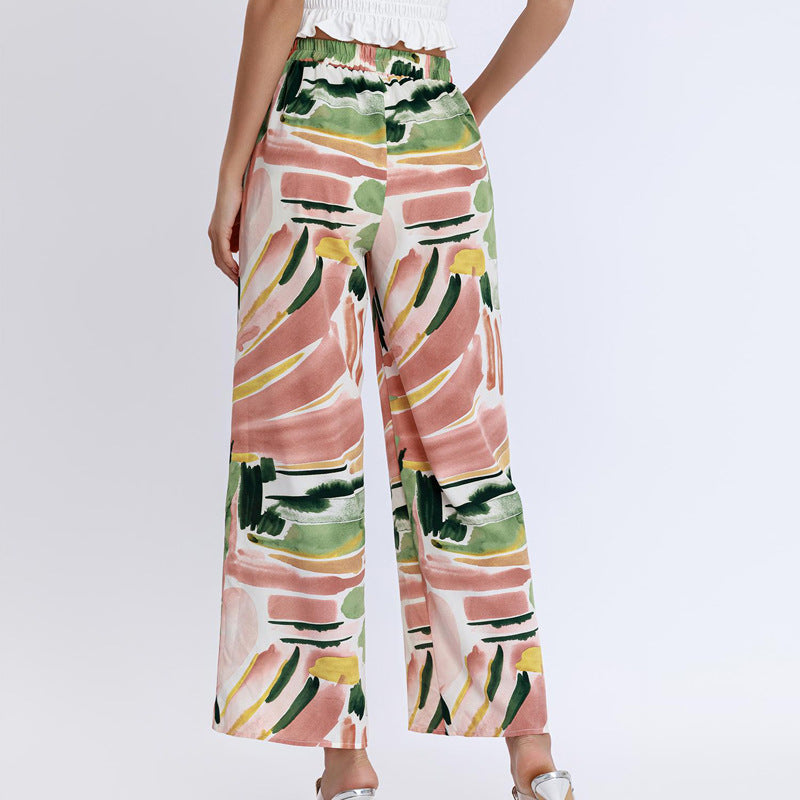 Damen Weite Hose mit lebhaftem Grafiken-Design und elastischem Bund Heidi-Mode