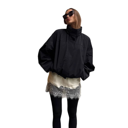 Damen lässige oversized Jacke mit hohem Kragen und verstellbarem Verschluss Heidi-Mode