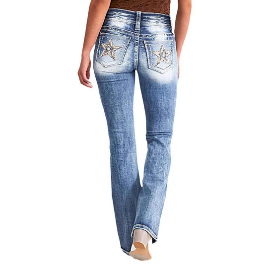 Damen Bootcut Jeans mit auffälligen Rückentaschen Heidi-Mode