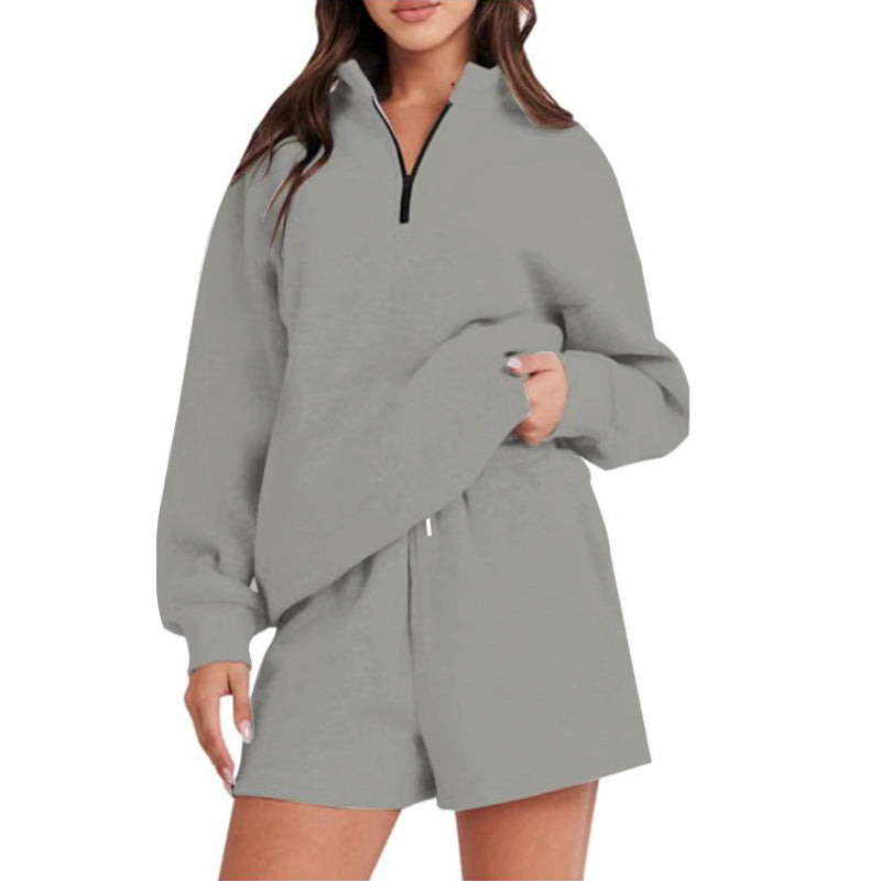 Damen Sportlicher Sweatshirt-Hosen-Set mit hohem Kragen und praktischem Reißverschluss Heidi-Mode