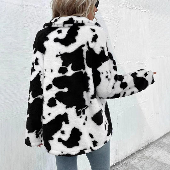 Damen Kuschelige Fleecejacke mit modischem Tierfellmuster Heidi-Mode